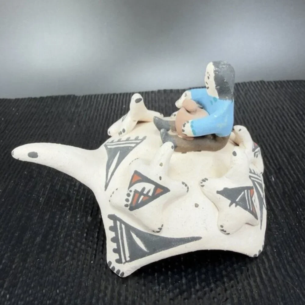 1992 Acoma Pottery Hand Made Signed Norma Jean Turtle Storyteller New Mexico VTG